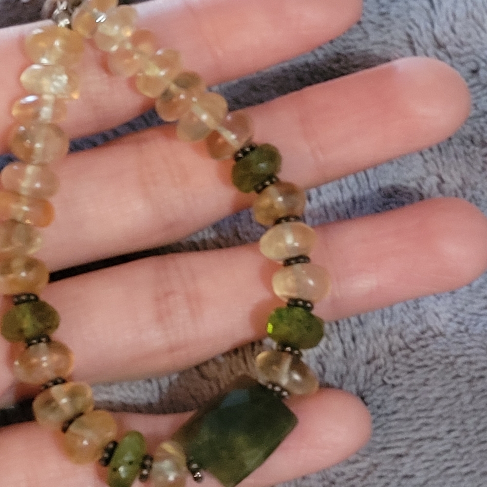 Designer marked 925, semiprecious/stone  bead bracelet, green and citrine color